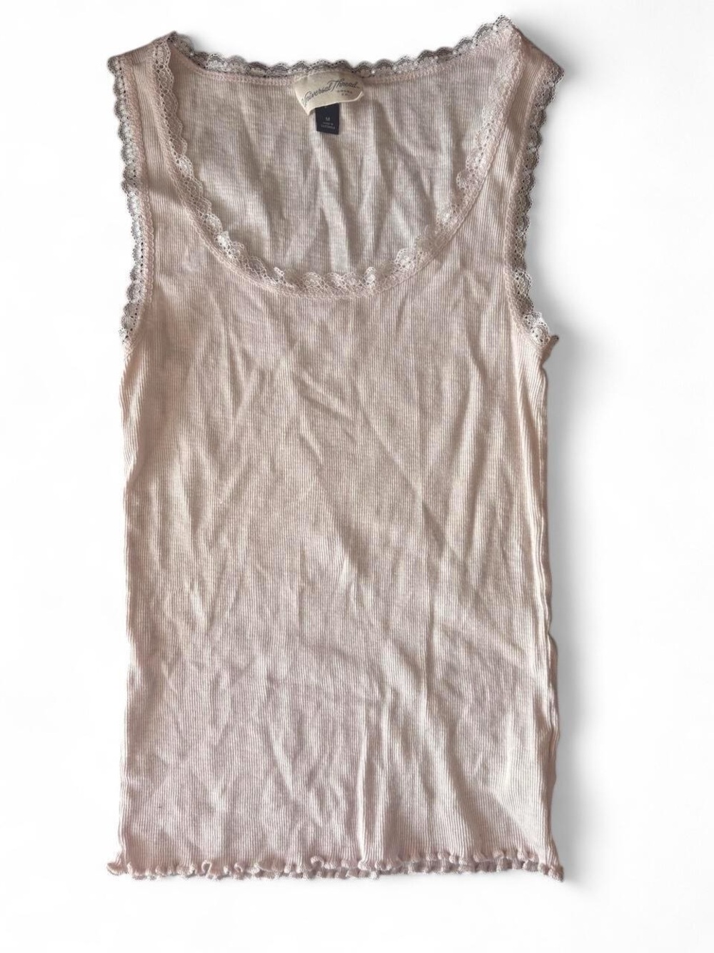 Universal Thread Lace-Trim Ribbed Tank in Light Blush